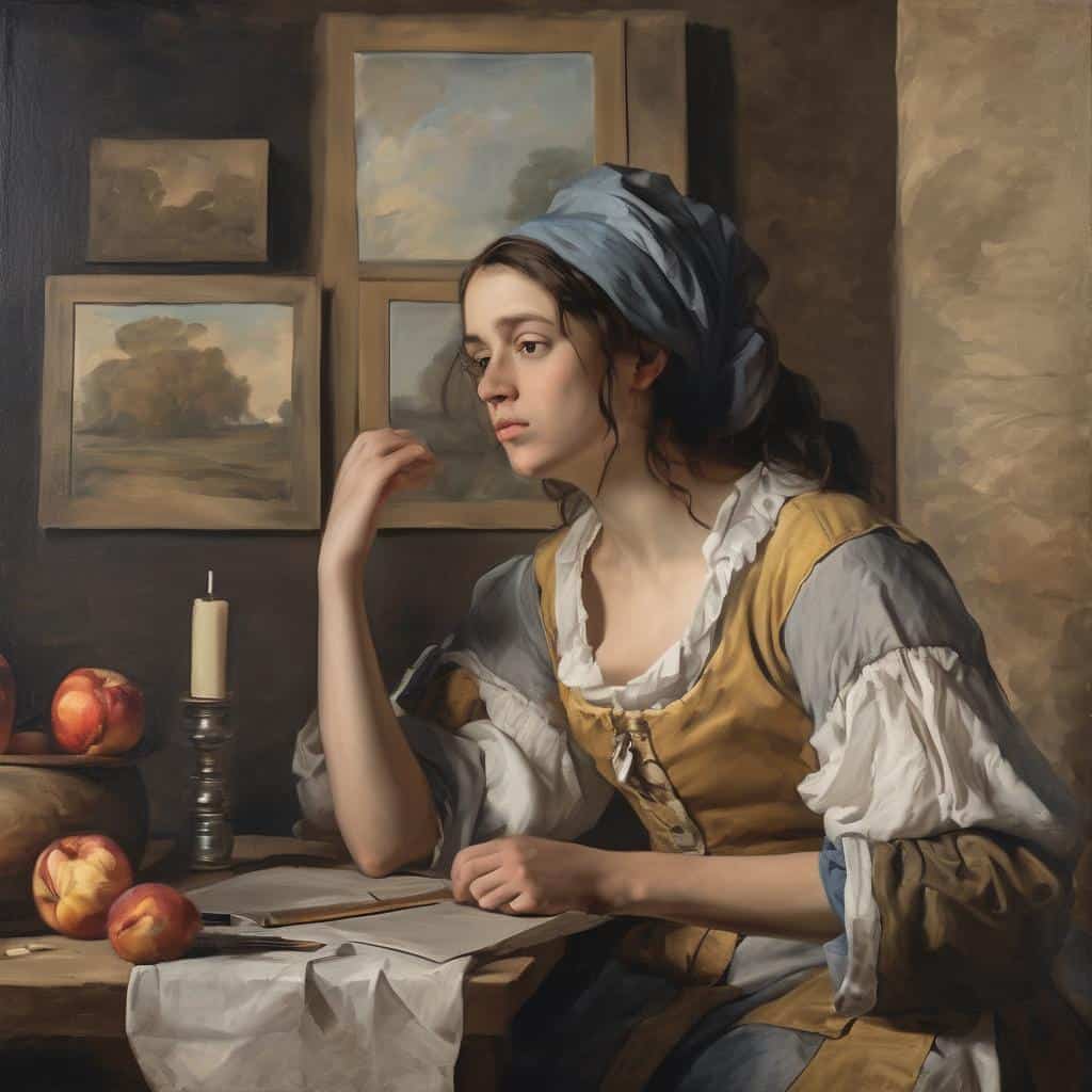 Σκέψη και τέχνη στην εκπαίδευση, νεαρή γυναίκα διαβάζει και εμπνέεται με ιστορικό και καλλιτεχνικό περιβάλλον.